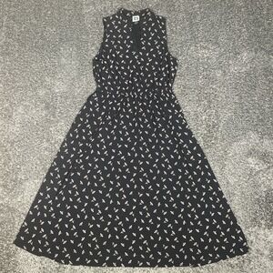 Anne Klein Women`s Elegant Black Floral V-Neck Sleeveless Midi Dress Sz. 4